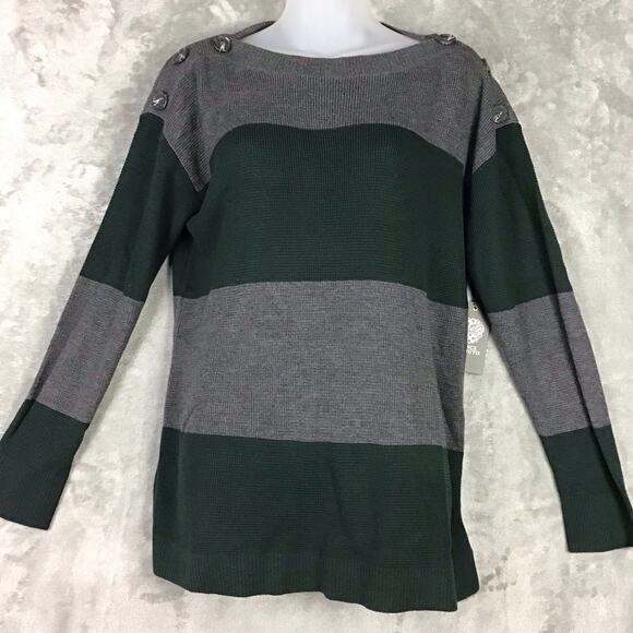 Vince Camuto Women’s Green Gray Colorblock Button Shoulder Tunic Sweater Sz S - Picture 11 of 12